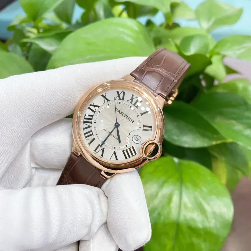 BALLON BLEU DE CARTIER WATCH 40 mm, automatic movement, 18K Rose gold, leather