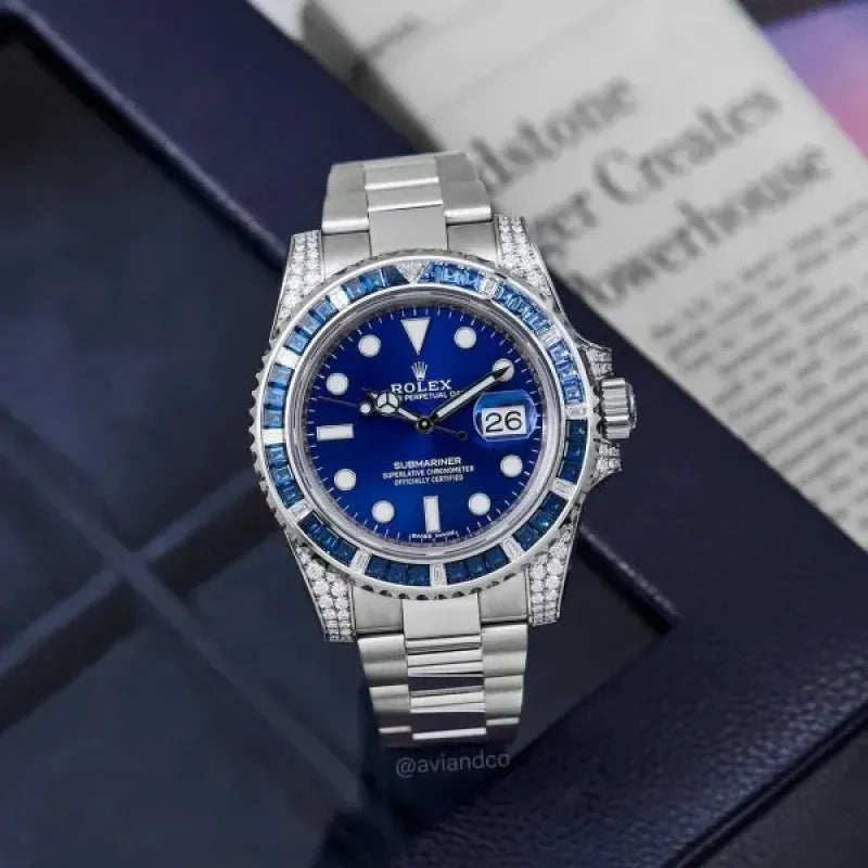 Rolex Submariner Date 116659 SABR 18k White Gold Diamonds Sapphires