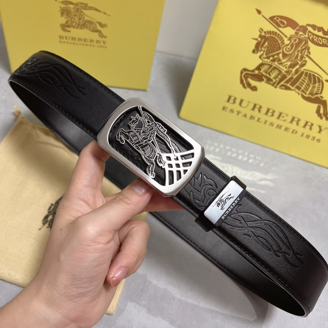Black Leather Belt with Horse Engraved Buc