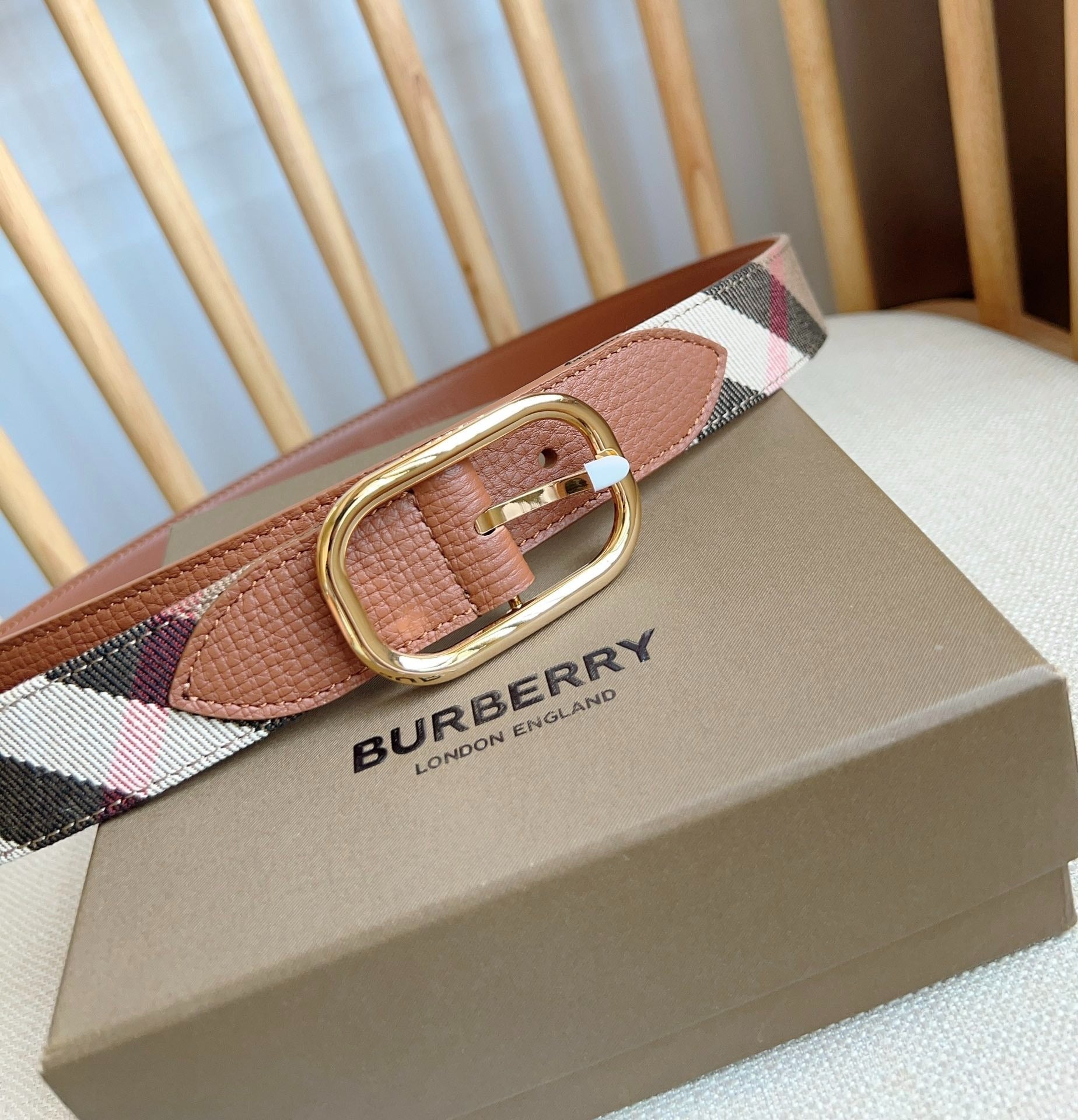 Plaid Pattern Canvas Belt with Rectangular Buckle