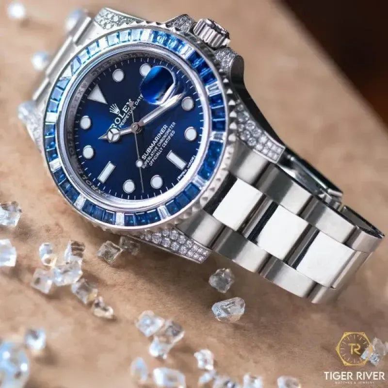 Rolex Submariner Date 116659 SABR 18k White Gold Diamonds Sapphires