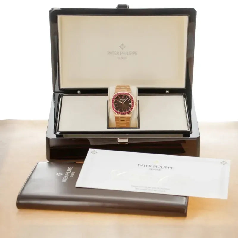 Patek Philippe Nautilus Rose Gold Brown Ruby Dial 40mm Ruby Bezel 5723/112