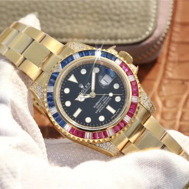 SUBMARINER GOLDEN BLUE / RED DIAMOND BLACK DIAL 40MM
