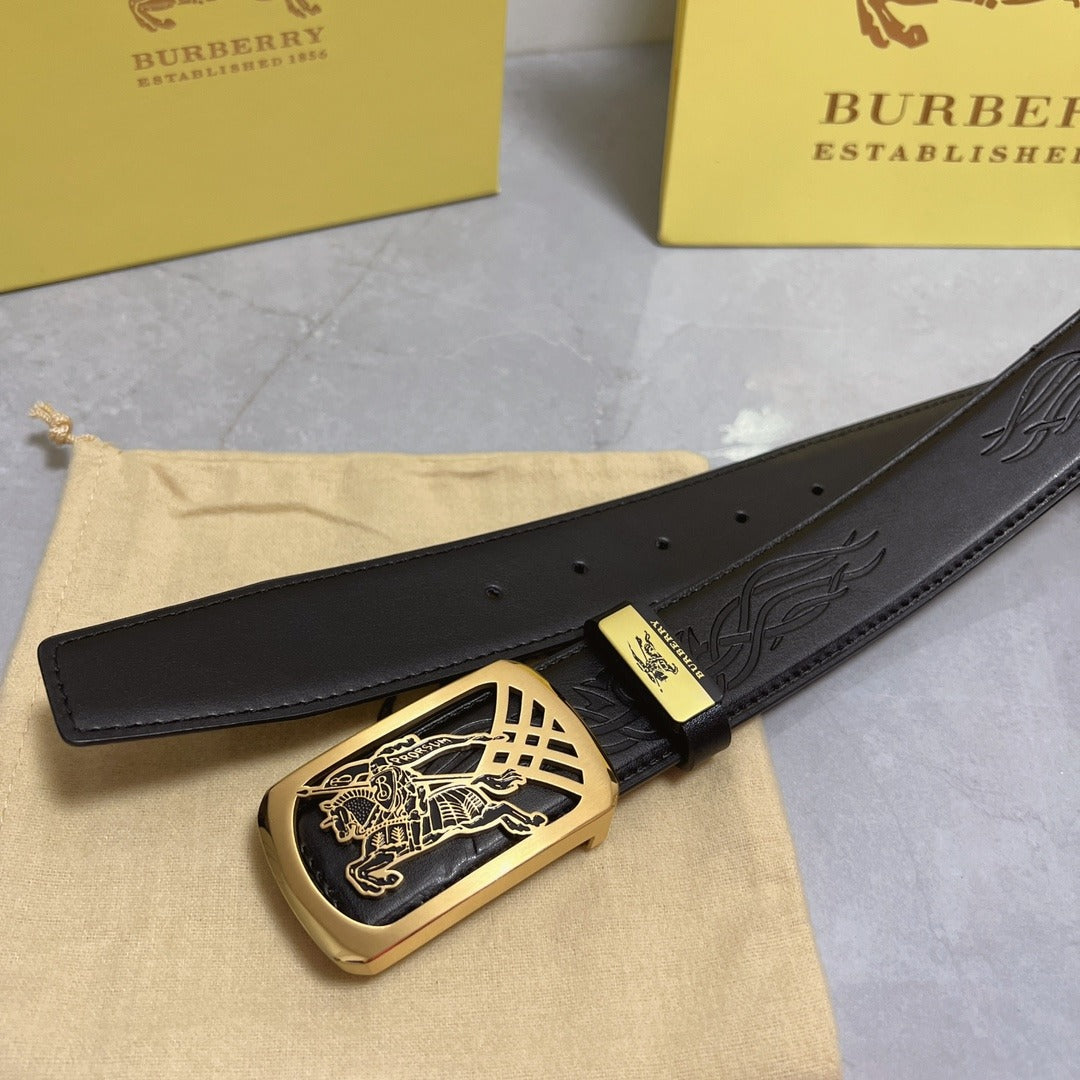 Black Leather Belt with Horse Engraved Buc