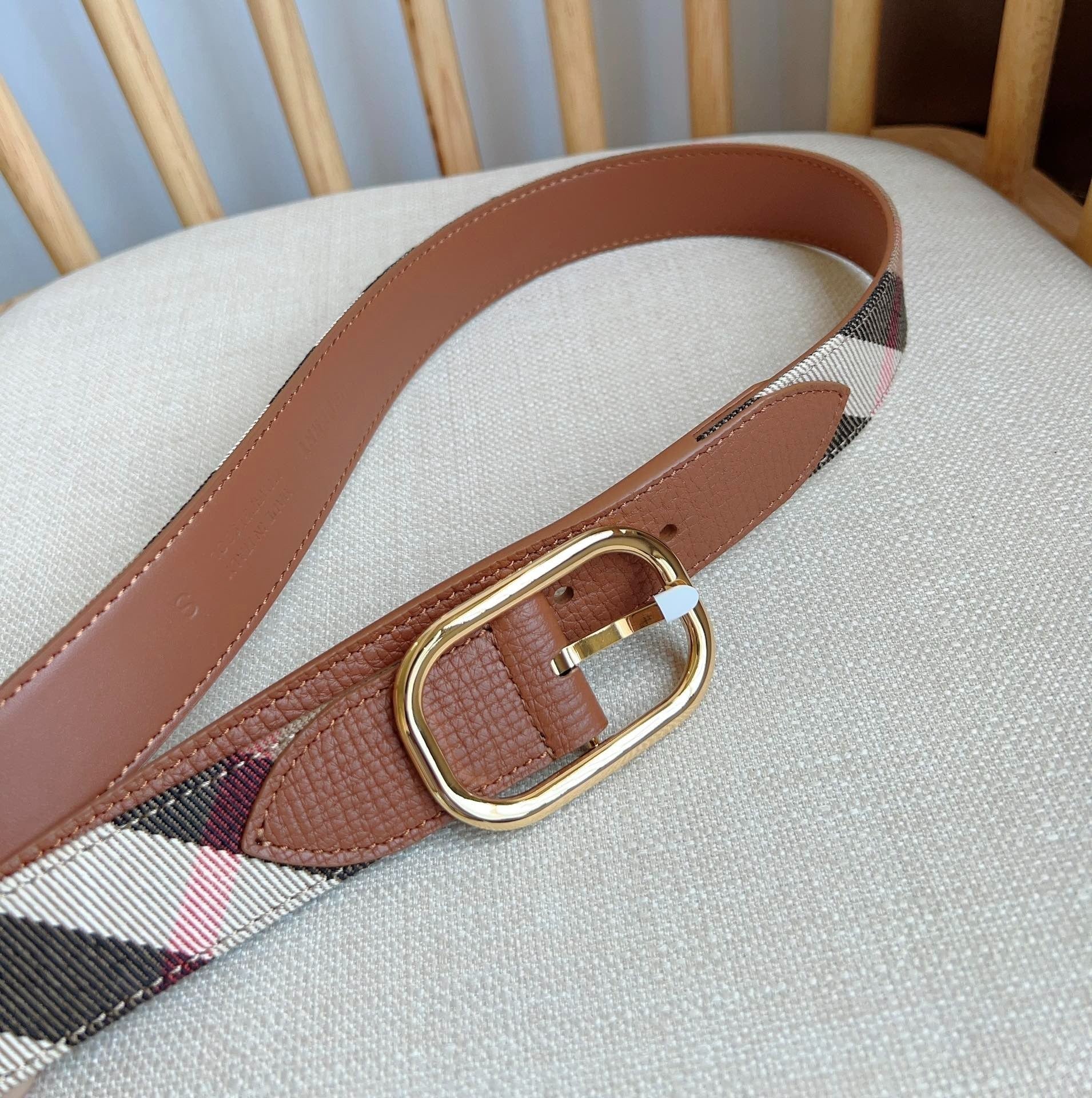 Plaid Pattern Canvas Belt with Rectangular Buckle