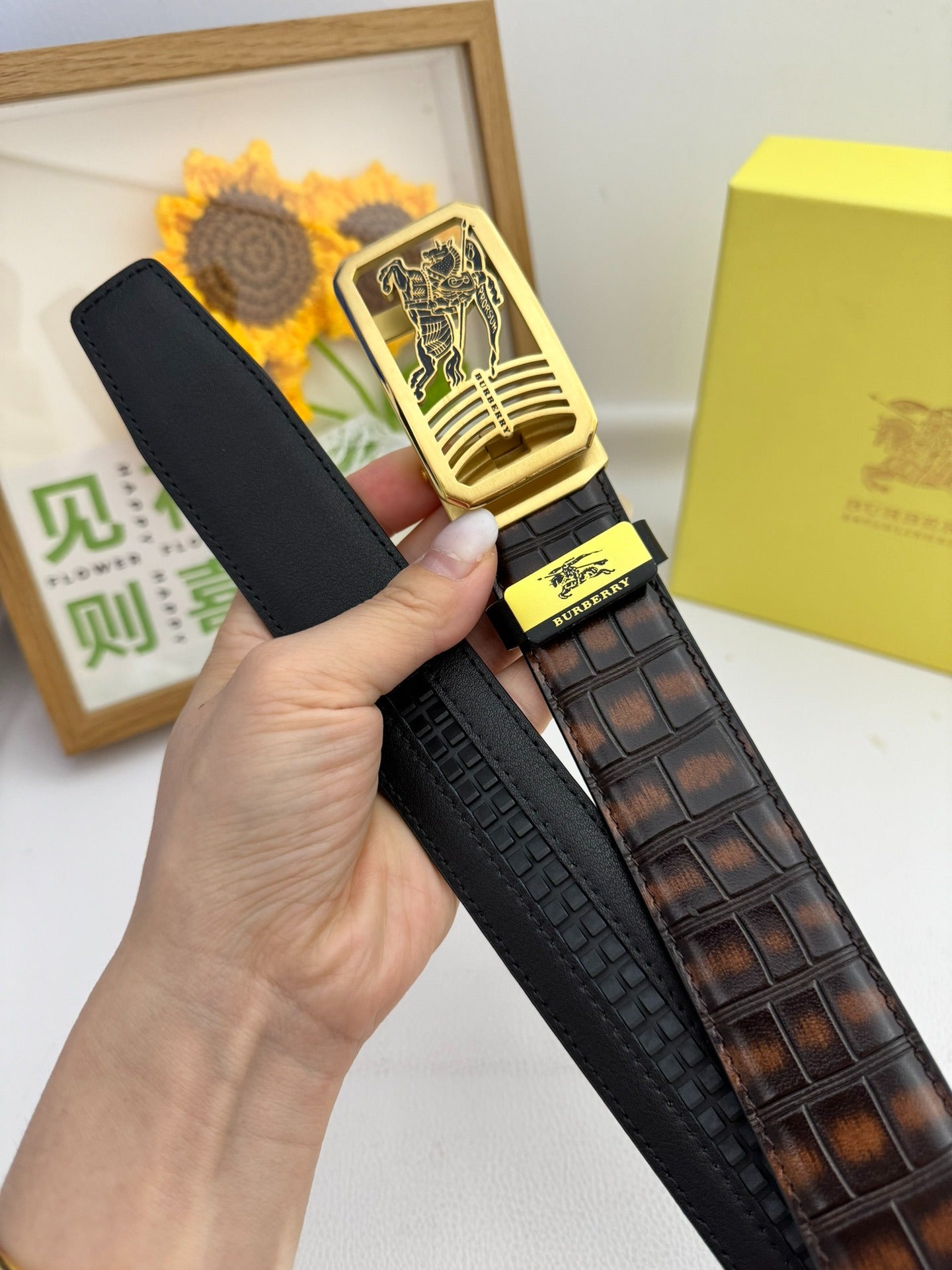Luxury Style Embossed Leather Belts - Black & Brown Accents