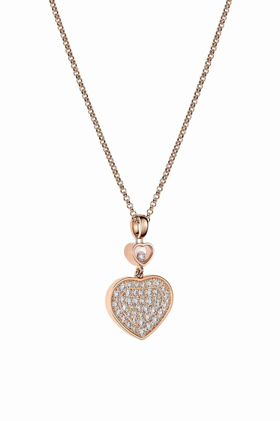 HAPPY HEART NECKLACE PINK GOLD FULL DIAMOND