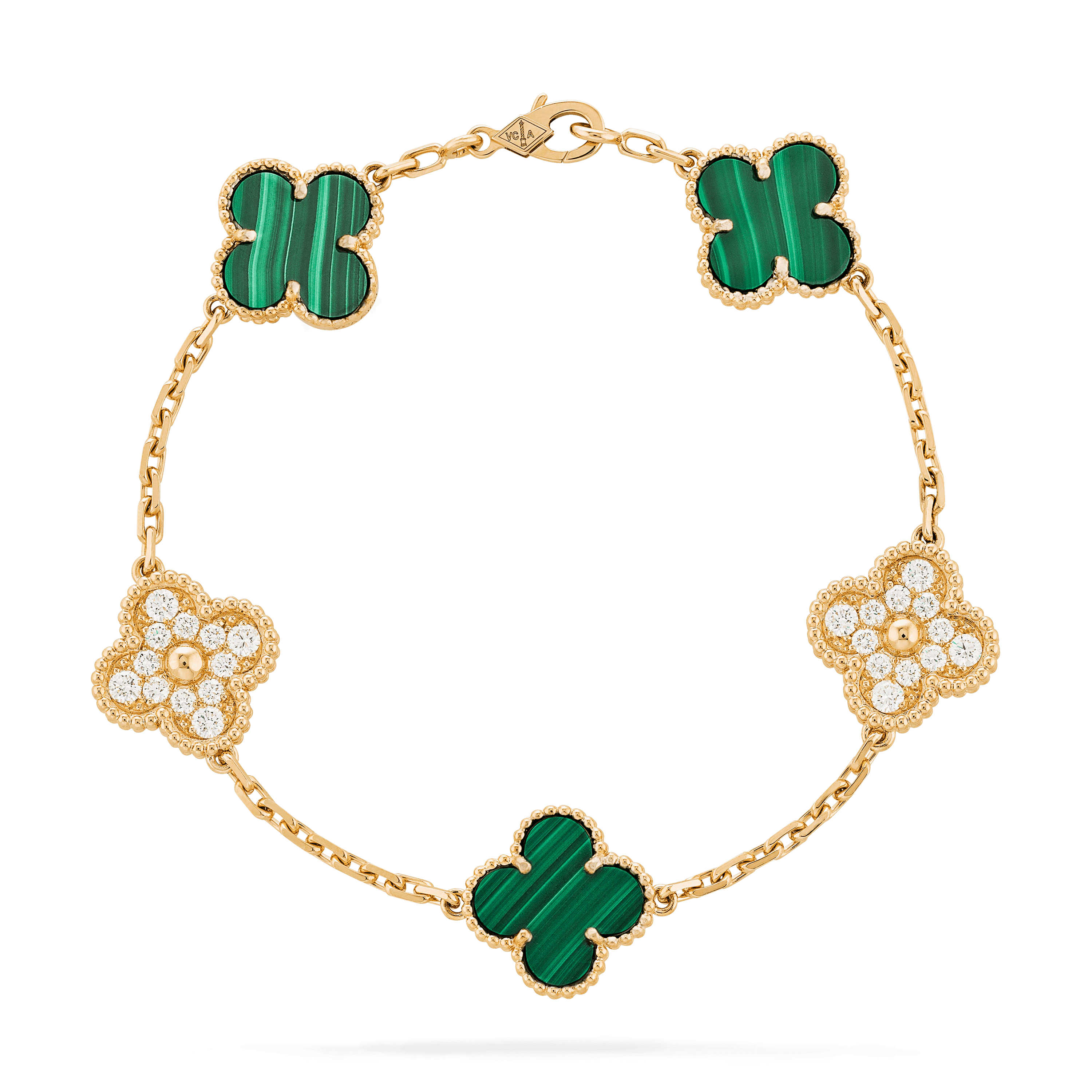 CLOVER MALACHITE DIAMOND BRACELET 5 MOTIF