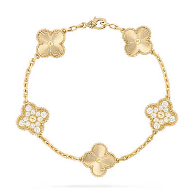CLOVER BRACELET 5 MOTIFS GOLD DIAMOND