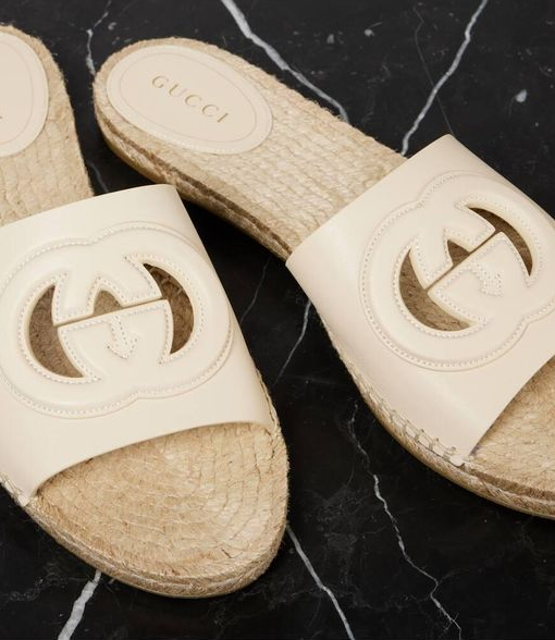 Gucci Cutout Espadrille Slides Ivory Leather