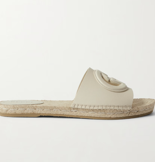 Gucci Cutout Espadrille Slides Ivory Leather