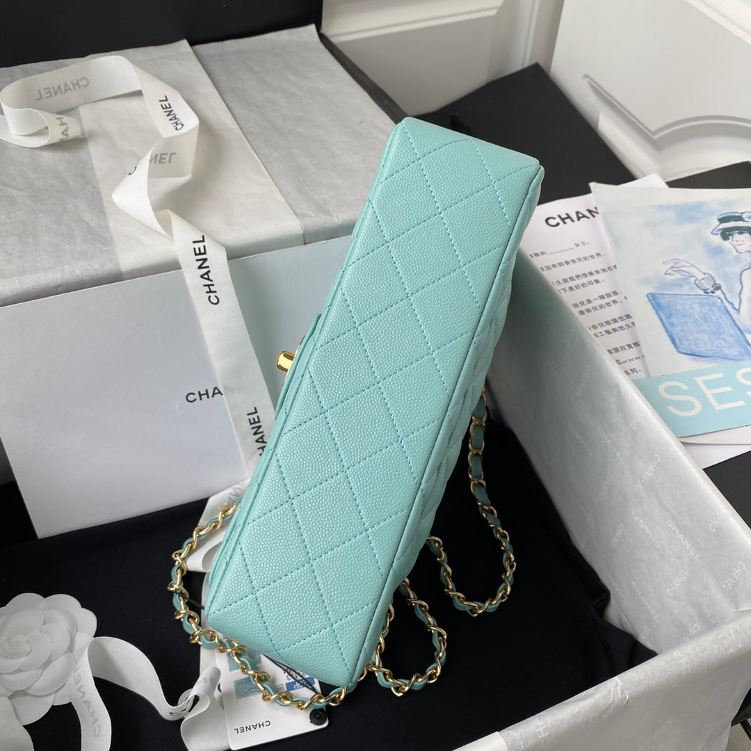 Medium Classic Flap Bag 23cm Blue Sky Caviar Gold Hardware