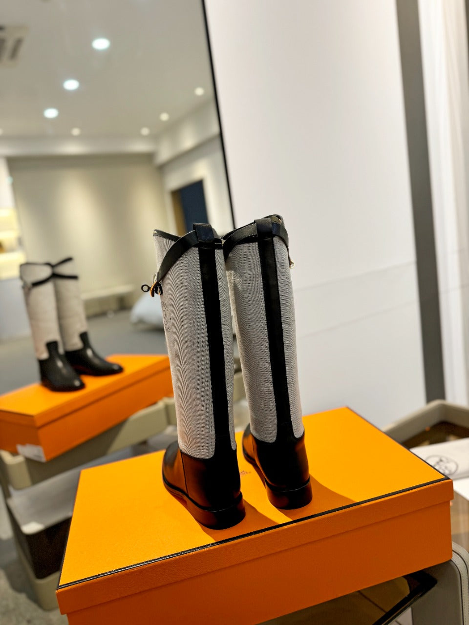 HM Jumping Boot 20mm Black Mix Grey White Cowhide And Tech Fabric  961653