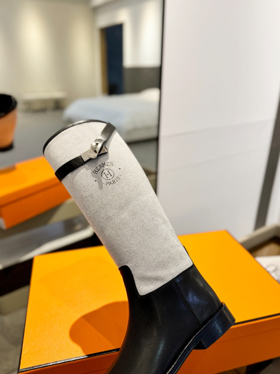 HM Jumping Boot 20mm Black Mix Grey White Cowhide And Tech Fabric  961653